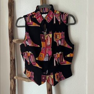 Tapp colorful Graphic Shoe Boot Print Women's Zip Whimsical Silk Vest Medium